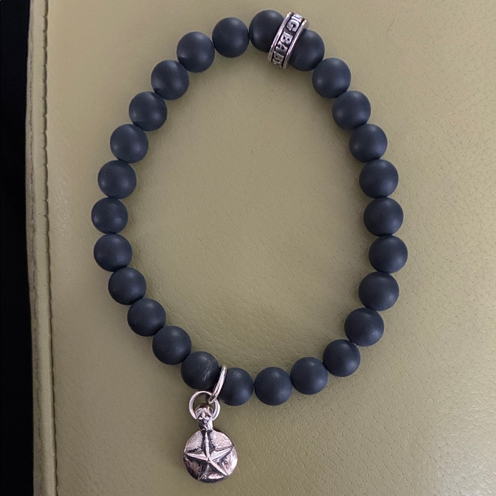 KING BABY STUDIO Black Beaded Bracelet with Silver Charm